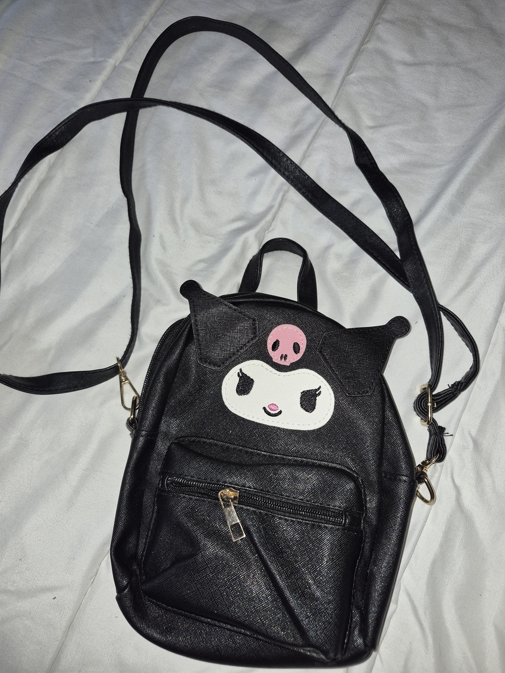 Black Kuromi Mini Backpack with Pink Skull Accent